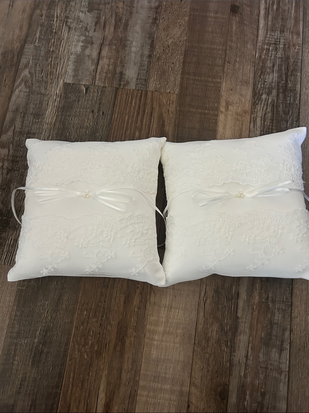 2 White Lace Ring Bearer Pillow Set - Classic Wedding Accent